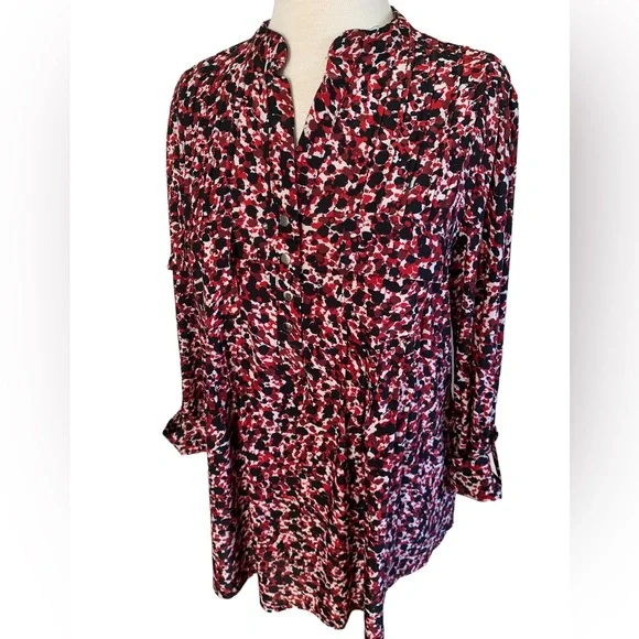 COCOMO 1X Red Black 3/4 sleeve Plus Size women's Pintuck Blouse tunic - Picture 3 of 14